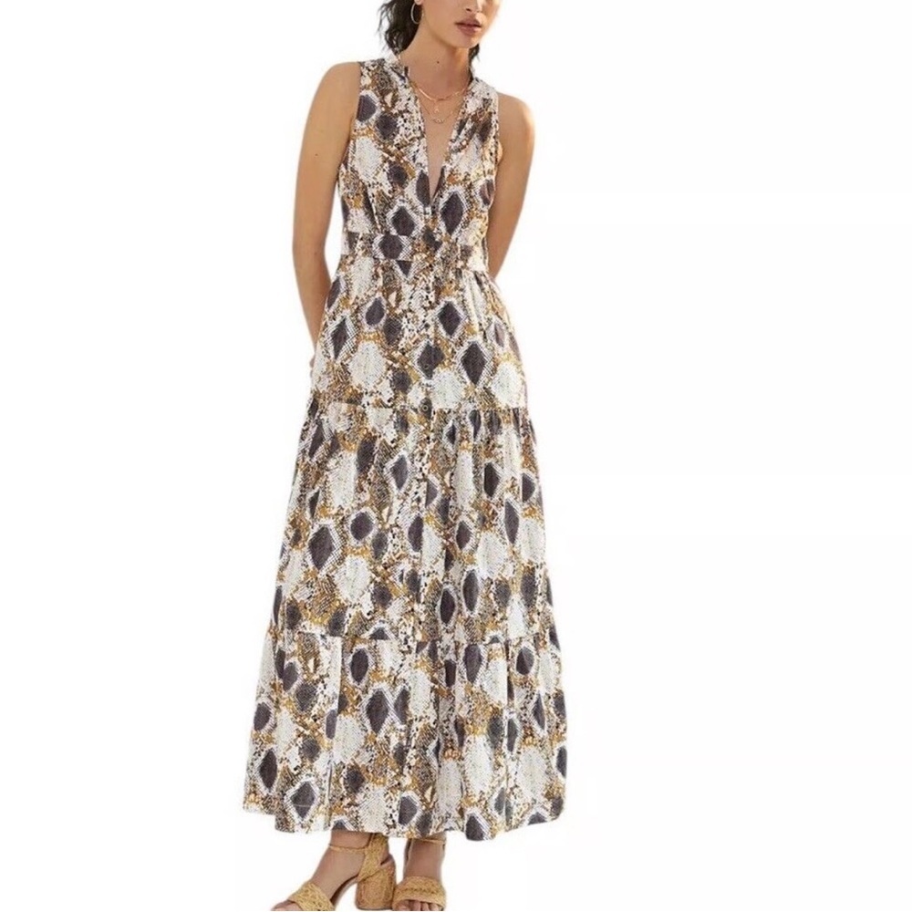 Maeve by Anthropologie Brown Snakeskin Animal print Sleeveless Midi Dress 00P